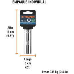 Dados 18mm E1/2 Tubulares Hexagonales CrVanadio, Truper 13358 Truper-Dados 18mm E1/2 Tubulares Hexagonales CrVanadio, Truper 133