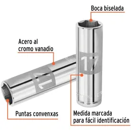 Dados 17mm E1/2 Tubulares Hexagonales CrVanadio, Truper 13357 Truper-Dados 17mm E1/2 Tubulares Hexagonales CrVanadio, Truper 133