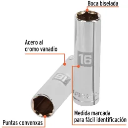 Dados 16mm E1/2 Tubulares Hexagonales CrVanadio, Truper 13356 Truper-Dados 16mm E1/2 Tubulares Hexagonales CrVanadio, Truper 133