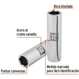 Dados 15mm E1/2 Tubulares Hexagonales CrVanadio, Truper 13355 Truper-Dados 15mm E1/2 Tubulares Hexagonales CrVanadio, Truper 133
