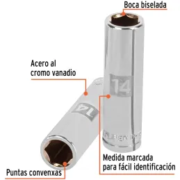 Dados 14mm E1/2 Tubulares Hexagonales CrVanadio, Truper 13354 Truper-Dados 14mm E1/2 Tubulares Hexagonales CrVanadio, Truper 133