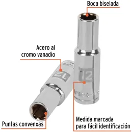 Dados 12mm E1/2 Tubulares Hexagonales CrVanadio, Truper 13352 Truper-Dados 12mm E1/2 Tubulares Hexagonales CrVanadio, Truper 133