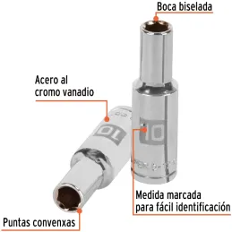 Dados 10mm E1/2 Tubulares Hexagonales CrVanadio, Truper 13350 Truper-Dados 10mm E1/2 Tubulares Hexagonales CrVanadio, Truper 133