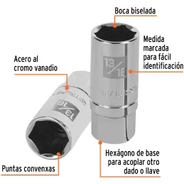 Dados para Bujia 13/16" E1/2 Tubulares Hexagonales, Truper 13366 Truper-Dados para Bujia 13/16" E1/2 Tubulares Hexagonales, Trup