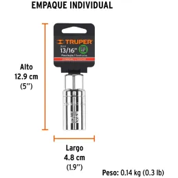 Dados para Bujia 13/16" E1/2 Tubulares Hexagonales, Truper 13366 Truper-Dados para Bujia 13/16" E1/2 Tubulares Hexagonales, Trup