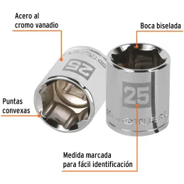 Dados 25mm E1/2 Hexagonales CrVanadio, Truper 13275 Truper-Dados 25mm E1/2 Hexagonales CrVanadio, Truper 13275 Fabricado en acer