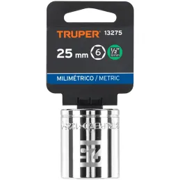 Dados 25mm E1/2 Hexagonales CrVanadio, Truper 13275 Truper-Dados 25mm E1/2 Hexagonales CrVanadio, Truper 13275 Fabricado en acer