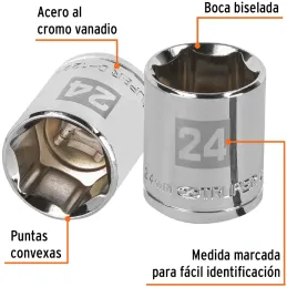 Dados 24mm E1/2 Hexagonales CrVanadio, Truper 13274 Truper-Dados 24mm E1/2 Hexagonales CrVanadio, Truper 13274 Fabricado en acer