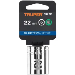 Dados 22mm E1/2 Hexagonales CrVanadio, Truper 13272 Truper-Dados 22mm E1/2 Hexagonales CrVanadio, Truper 13272 Fabricado en acer