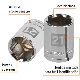 Dados 21mm E1/2 Hexagonales CrVanadio, Truper 13271 Truper-Dados 21mm E1/2 Hexagonales CrVanadio, Truper 13271 Fabricado en acer