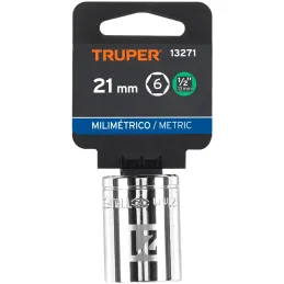 Dados 21mm E1/2 Hexagonales CrVanadio, Truper 13271 Truper-Dados 21mm E1/2 Hexagonales CrVanadio, Truper 13271 Fabricado en acer