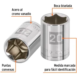 Dados 20mm E1/2 Hexagonales CrVanadio, Truper 13270 Truper-Dados 20mm E1/2 Hexagonales CrVanadio, Truper 13270 Fabricado en acer