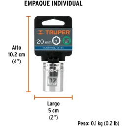 Dados 20mm E1/2 Hexagonales CrVanadio, Truper 13270 Truper-Dados 20mm E1/2 Hexagonales CrVanadio, Truper 13270 Fabricado en acer