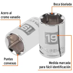 Dados 19mm E1/2 Hexagonales CrVanadio, Truper 13269 Truper-Dados 19mm E1/2 Hexagonales CrVanadio, Truper 13269 Fabricado en acer