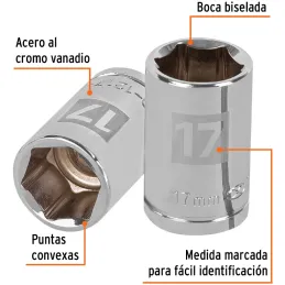 Dados 17mm E1/2 Hexagonales CrVanadio, Truper 13267 Truper-Dados 17mm E1/2 Hexagonales CrVanadio, Truper 13267 Fabricado en acer