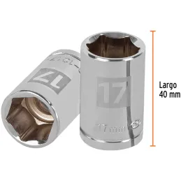 Dados 17mm E1/2 Hexagonales CrVanadio, Truper 13267 Truper-Dados 17mm E1/2 Hexagonales CrVanadio, Truper 13267 Fabricado en acer