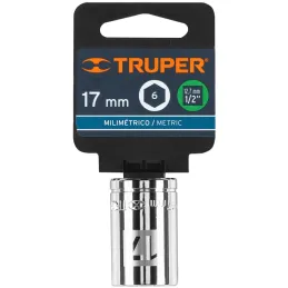 Dados 17mm E1/2 Hexagonales CrVanadio, Truper 13267 Truper-Dados 17mm E1/2 Hexagonales CrVanadio, Truper 13267 Fabricado en acer