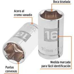 Dados 16mm E1/2 Hexagonales CrVanadio, Truper 13266 Truper-Dados 16mm E1/2 Hexagonales CrVanadio, Truper 13266 Fabricado en acer
