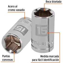 Dados 15mm E1/2 Hexagonales CrVanadio, Truper 13265 Truper-Dados 15mm E1/2 Hexagonales CrVanadio, Truper 13265 Fabricado en acer