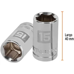 Dados 15mm E1/2 Hexagonales CrVanadio, Truper 13265 Truper-Dados 15mm E1/2 Hexagonales CrVanadio, Truper 13265 Fabricado en acer