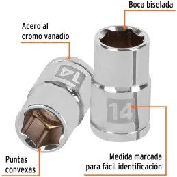 Dados 14mm E1/2 Hexagonales CrVanadio, Truper 13264 Truper-Dados 14mm E1/2 Hexagonales CrVanadio, Truper 13264 Fabricado en acer