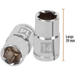 Dados 14mm E1/2 Hexagonales CrVanadio, Truper 13264 Truper-Dados 14mm E1/2 Hexagonales CrVanadio, Truper 13264 Fabricado en acer
