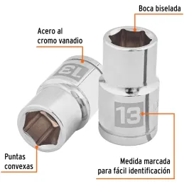 Dados 13mm E1/2 Hexagonales CrVanadio, Truper 13263 Truper-Dados 13mm E1/2 Hexagonales CrVanadio, Truper 13263 Fabricado en acer