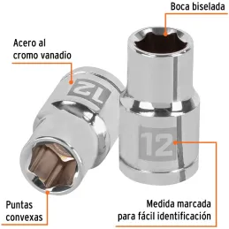 Dados 12mm E1/2 Hexagonales CrVanadio, Truper 13262 Truper-Dados 12mm E1/2 Hexagonales CrVanadio, Truper 13262 Fabricado en acer