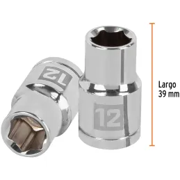 Dados 12mm E1/2 Hexagonales CrVanadio, Truper 13262 Truper-Dados 12mm E1/2 Hexagonales CrVanadio, Truper 13262 Fabricado en acer
