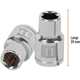 Dados 11mm E1/2 Hexagonales CrVanadio, Truper 13261 Truper-Dados 11mm E1/2 Hexagonales CrVanadio, Truper 13261 Fabricado en acer