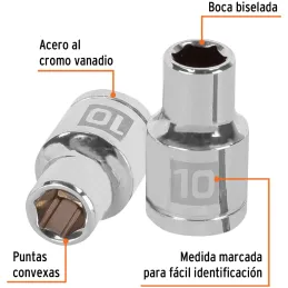 Dados 10mm E1/2 Hexagonales CrVanadio, Truper 13260 Truper-Dados 10mm E1/2 Hexagonales CrVanadio, Truper 13260 Fabricado en acer