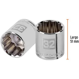 Dados 32mm E1/2 Poligonales CrVanadio, Truper 13545 Truper-Dados 32mm E1/2 Poligonales CrVanadio, Truper 13545 Fabricado en acer