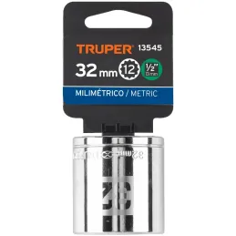 Dados 32mm E1/2 Poligonales CrVanadio, Truper 13545 Truper-Dados 32mm E1/2 Poligonales CrVanadio, Truper 13545 Fabricado en acer
