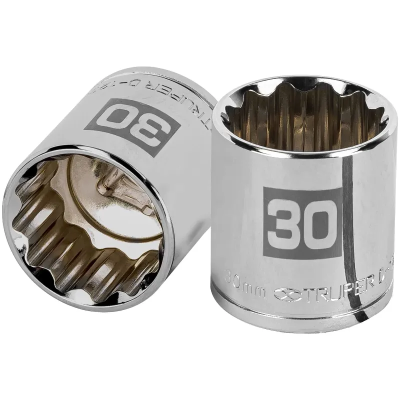 Dados 30mm E1/2 Poligonales CrVanadio, Truper 13544 Truper-Dados 30mm E1/2 Poligonales CrVanadio, Truper 13544 Fabricado en acer