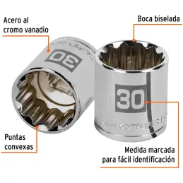 Dados 30mm E1/2 Poligonales CrVanadio, Truper 13544 Truper-Dados 30mm E1/2 Poligonales CrVanadio, Truper 13544 Fabricado en acer
