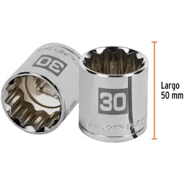 Dados 30mm E1/2 Poligonales CrVanadio, Truper 13544 Truper-Dados 30mm E1/2 Poligonales CrVanadio, Truper 13544 Fabricado en acer