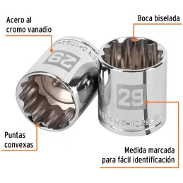 Dados 29mm E1/2 Poligonales CrVanadio, Truper 13543 Truper-Dados 29mm E1/2 Poligonales CrVanadio, Truper 13543 Fabricado en acer