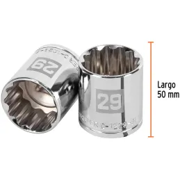 Dados 29mm E1/2 Poligonales CrVanadio, Truper 13543 Truper-Dados 29mm E1/2 Poligonales CrVanadio, Truper 13543 Fabricado en acer