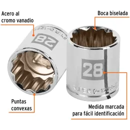 Dados 28mm E1/2 Poligonales CrVanadio, Truper 13542 Truper-Dados 28mm E1/2 Poligonales CrVanadio, Truper 13542 Fabricado en acer