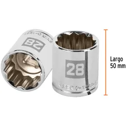 Dados 28mm E1/2 Poligonales CrVanadio, Truper 13542 Truper-Dados 28mm E1/2 Poligonales CrVanadio, Truper 13542 Fabricado en acer