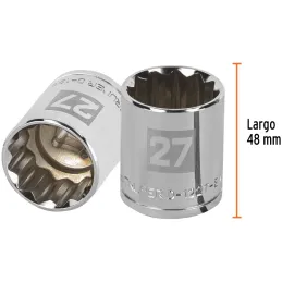Dados 27mm E1/2 Poligonales CrVanadio, Truper 13541 Truper-Dados 27mm E1/2 Poligonales CrVanadio, Truper 13541 Fabricado en acer