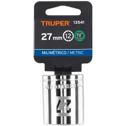 Dados 27mm E1/2 Poligonales CrVanadio, Truper 13541 Truper-Dados 27mm E1/2 Poligonales CrVanadio, Truper 13541 Fabricado en acer