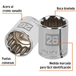 Dados 26mm E1/2 Poligonales CrVanadio, Truper 13540 Truper-Dados 26mm E1/2 Poligonales CrVanadio, Truper 13540 Fabricado en acer