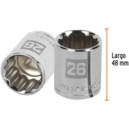 Dados 26mm E1/2 Poligonales CrVanadio, Truper 13540 Truper-Dados 26mm E1/2 Poligonales CrVanadio, Truper 13540 Fabricado en acer