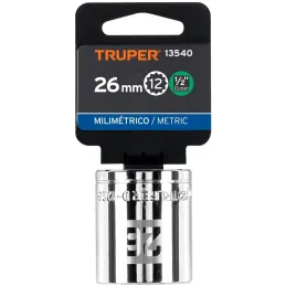 Dados 26mm E1/2 Poligonales CrVanadio, Truper 13540 Truper-Dados 26mm E1/2 Poligonales CrVanadio, Truper 13540 Fabricado en acer