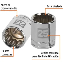 Dados 25mm E1/2 Poligonales CrVanadio, Truper 13539 Truper-Dados 25mm E1/2 Poligonales CrVanadio, Truper 13539 Fabricado en acer