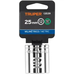 Dados 25mm E1/2 Poligonales CrVanadio, Truper 13539 Truper-Dados 25mm E1/2 Poligonales CrVanadio, Truper 13539 Fabricado en acer