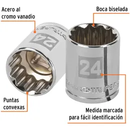 Dados 24mm E1/2 Poligonales CrVanadio, Truper 13538 Truper-Dados 24mm E1/2 Poligonales CrVanadio, Truper 13538 Fabricado en acer