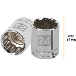Dados 24mm E1/2 Poligonales CrVanadio, Truper 13538 Truper-Dados 24mm E1/2 Poligonales CrVanadio, Truper 13538 Fabricado en acer