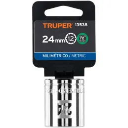 Dados 24mm E1/2 Poligonales CrVanadio, Truper 13538 Truper-Dados 24mm E1/2 Poligonales CrVanadio, Truper 13538 Fabricado en acer